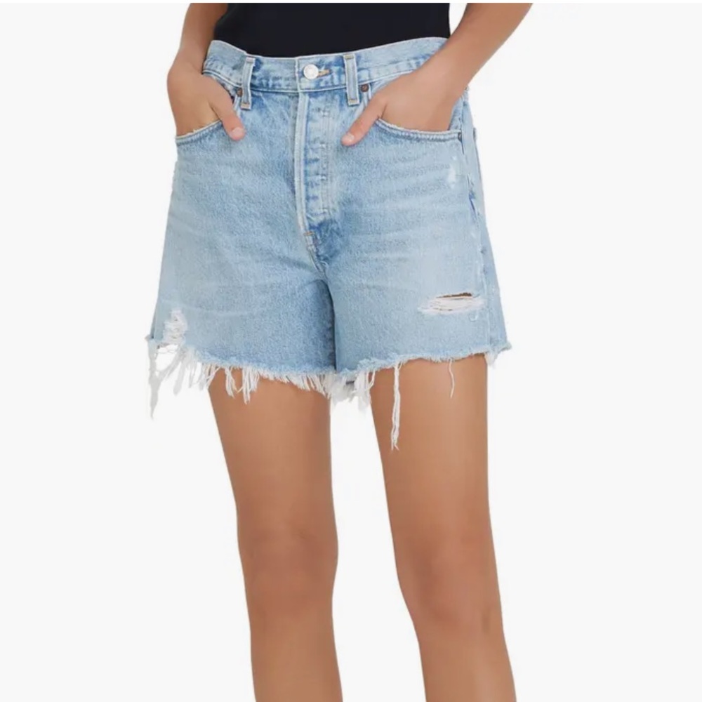 Agolde Parker Long High Waist Cutoff Denim Shorts